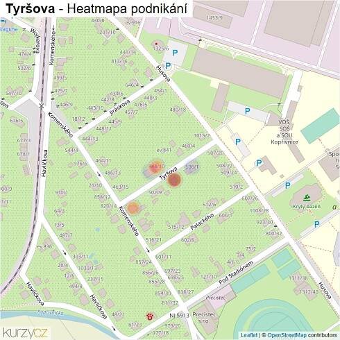 Mapa Tyršova - Firmy v ulici.