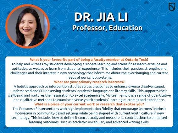 This photo is a Women’s Wednesday feature of Dr. Jia Li, a Professor in the Mitch & Leslie Frazer Faculty of Education.