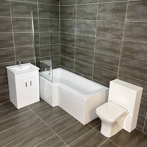 Troya Vanity L Shaped Shower Bath Suite - Left Hand