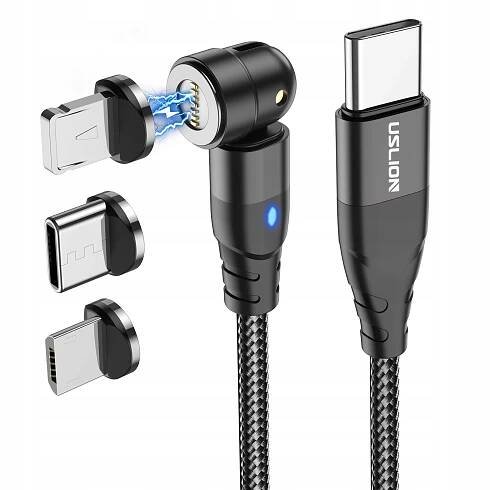 MAGNETICKÝ OTOČNÝ KABEL 1 M RYCHLÉ NABÍJENÍ 3A USB C PD KOSTKA 60 W