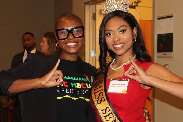 Jessica Watson poses with a Grambling State University Royal Court member and fellow AKA sorority sister at a Fidelity HBCU Experience Event.