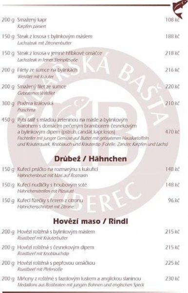 Speisekarte « Rybářská bašta Liberec