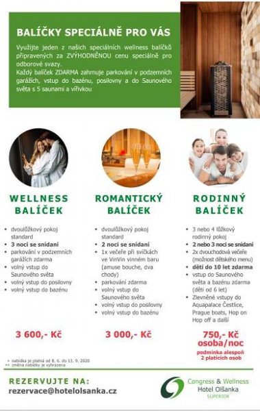Nabídka wellness pobytů v Hotelu Olšanka pro všechny členy odborových svazů – UZO