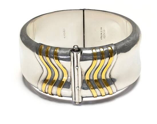 Gucci Silver Gold Wide Bangle Bracelet