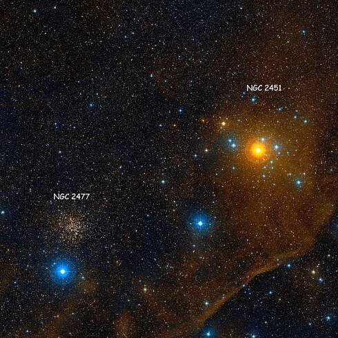 DSS image of region between 'double' open cluster NGC 2451 and open cluster 2477