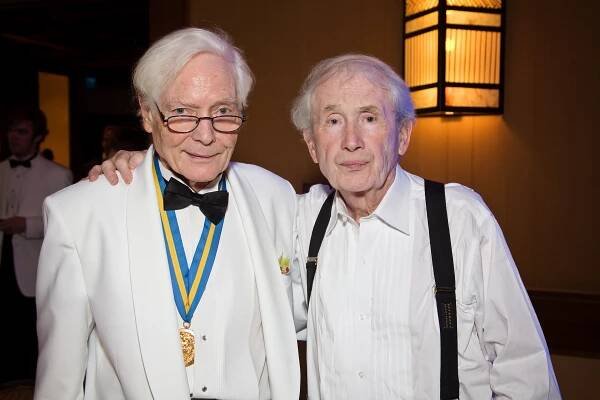 Two recipients of the Pulitizer Prize: Poet W.S. Merwin and memoirist Frank McCourt at the 2008 International Achievement Summit in Kailua-Kona, Hawaii. (© Academy of Achievement)