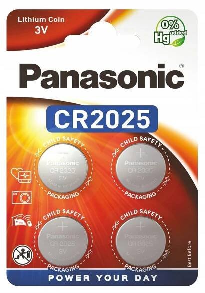 Lithiová baterie Panasonic CR2025 3V 4Ks Blistr Knoflíky Pastilková