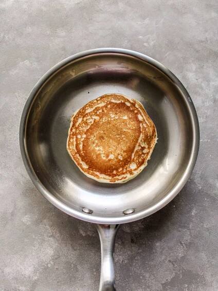 pancake flipped in skillet