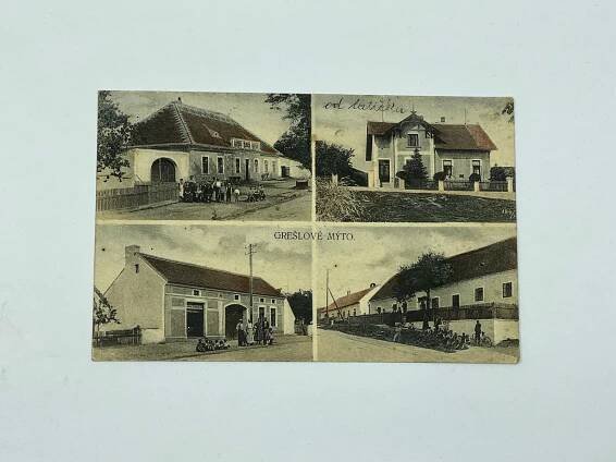 Pohlednice místopis Grešlové Mýto Znojmo lidé obchod hostinec ???  - Pohlednice místopis