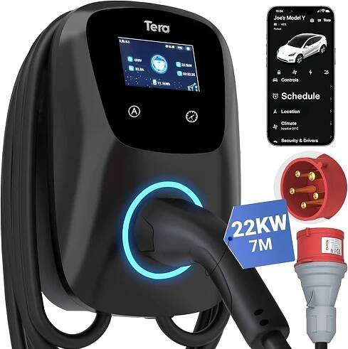 Tera EV nabíječka Smart APP s 32A typ 2 22kW nebo 11kW domácí nabíjecí stanice 400V CE & TÜV Wallbox 7m nabíjecí kabel s d...