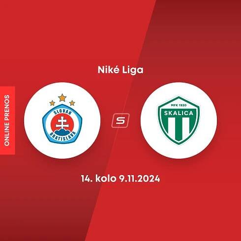 ONLINE: ŠK Slovan Bratislava - MFK Skalica dnes, Niké liga LIVE (14. kolo)
