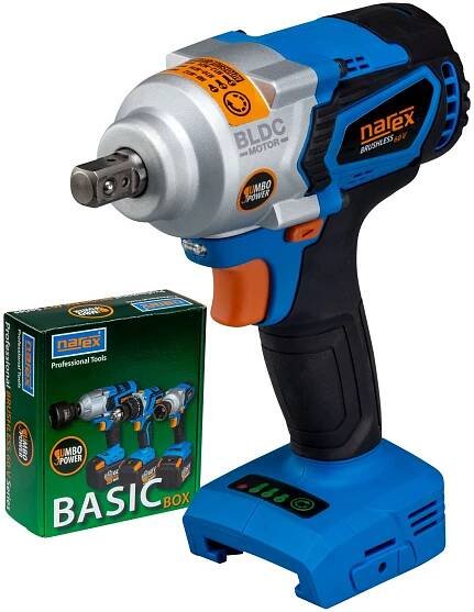 Bezuhlíkový aku rázový utahovák Narex ASR 600-3SB BASIC BOX - 60V, 1/2", 540Nm, 1.16kg, bez akumulátoru a nabíječky (65405320)