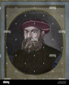 Ferdinand Magellan (1480-1521). Portuguese explorer. First Circumnavigation of the Earth. Portrait. Engraving by Ferdinand Selma Stock Photo