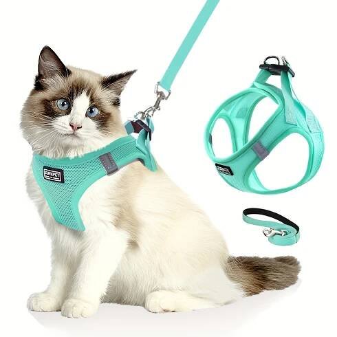 Adjustable Cat Harness with Reflective Strap, Soft Breathable Vest for Walking, Escape-Proof, Polyester, Machine Washable, Comfortable Outdoor Cat Gea