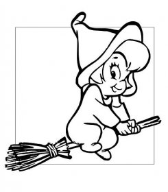 Baby Witch Riding Broom Coloring Page
