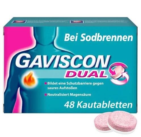GAVISCON Duální 250 mg/106,5 mg/187,5 mg žvýkací tablety, 48 ks