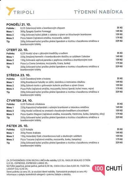 menu týden – TRIPOLI, Starobrněnská 1, Brno