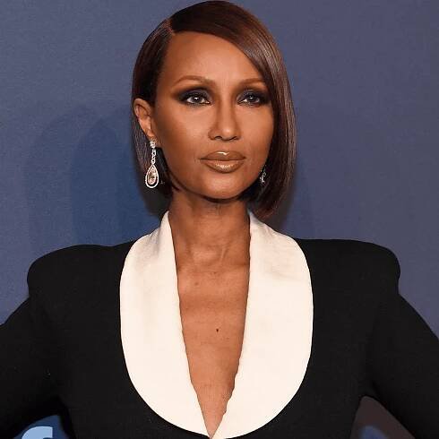 Iman wearing angled bob on her oblong face