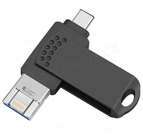 USB Flashdisk pro Apple iPhone / iPad a další zařízení - USB-A / USB-C / Lightning - kovový - šedý