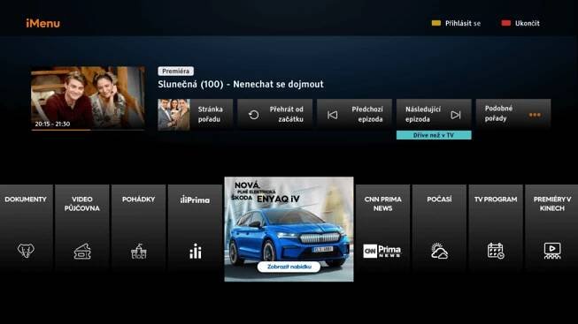 HbbTV aplikace iPrima.cz má nový design