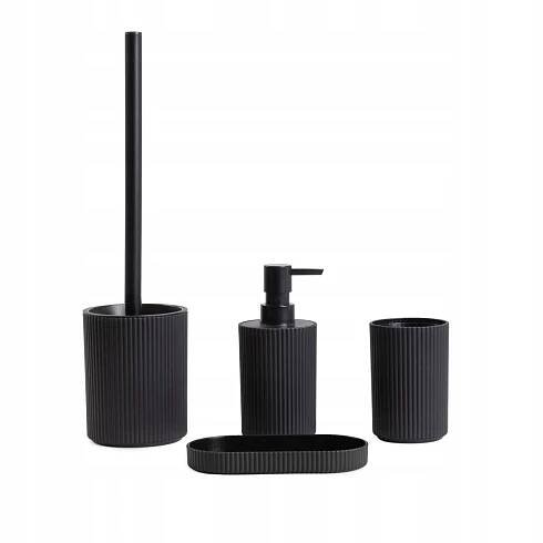 Koupelnový set AGUA dávkovač, kalíšek a WC kartáč černý HOMLA