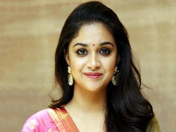 Keerthi Suresh In Pink Sari And Red Bindi HD Wallpaper