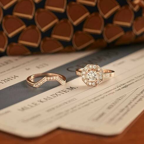 Ring White gold Chocolate Diamond and diamonds Art Déco Rond 5 mm 5