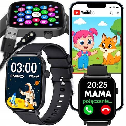 CHYTRÉ HODINKY PRO DĚTI TELEFON SMS BLUETOOTH IP68 ČERNÉ