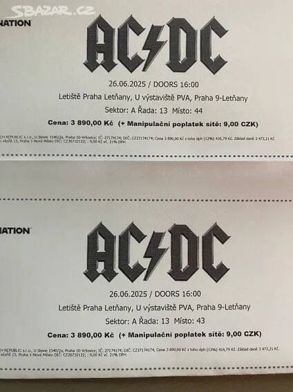 Vstupenky AC/DC - Praha - Bazar