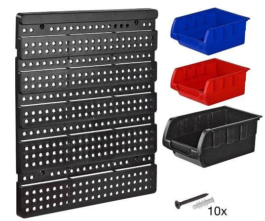 Nástěnný závěsný regál / organizér s 30 boxy na šrouby a nářadí KSR30