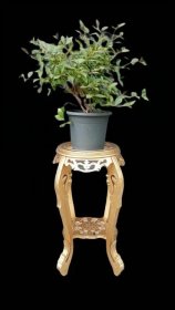Starý zdobený dřevěný odkládací stolek na květiny   - Starožitnosti