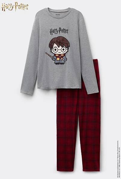 Dlouhé Bavlněné Pyžamo s Aplikací Harryho Pottera