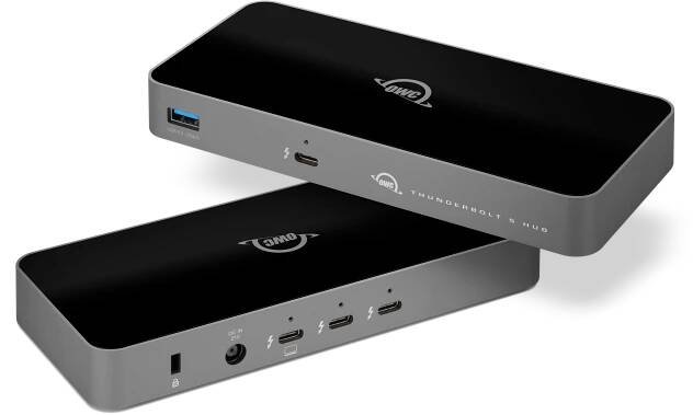 Two OWC Thunderbolt 5 Docks showing front and back