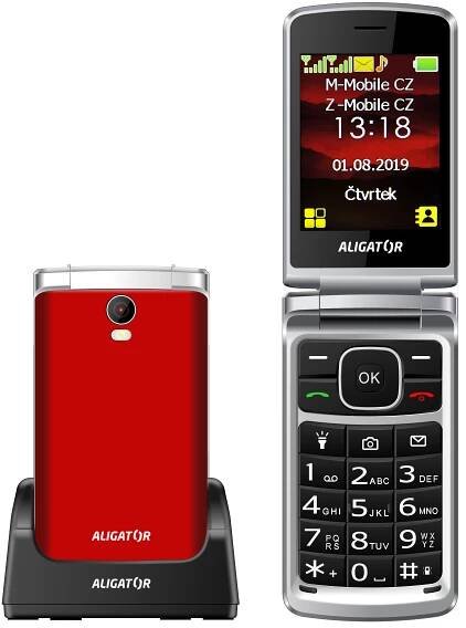 ALIGATOR V710 Senior červená-stříbrná + nabíjecí stojánek