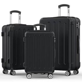 Sunbee 3 Piece Luggage Sets Hardshell Lightweight Suitcase with TSA Lock Spinner Wheels, Black - Walmart.com