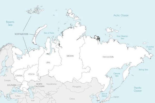 vektorová mapa ruska s regiony nebo federálními okresy a správními celky a sousedními zeměmi. upravitelné a jasně označené vrstvy. - kaliningrad stock ilustrace