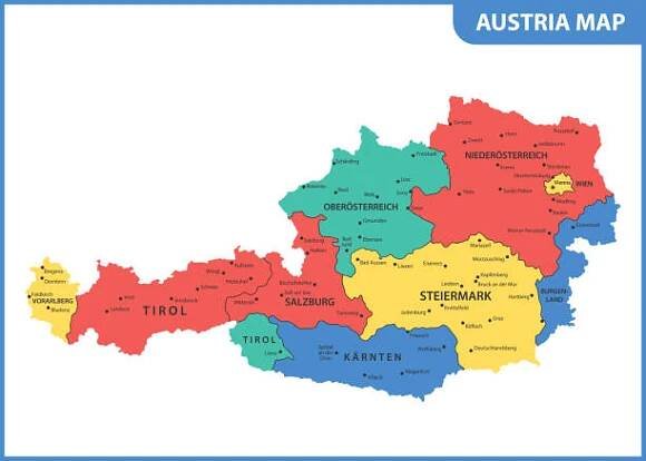 podrobná mapa rakouska s regiony nebo státy a městy, hlavním městem - linec stock ilustrace