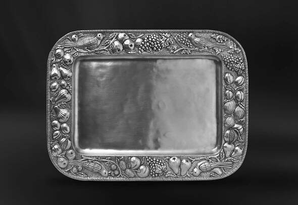 Rectangular embossed pewter tray - Tray handmade in Italy - Italian pewter tray (Art.537)