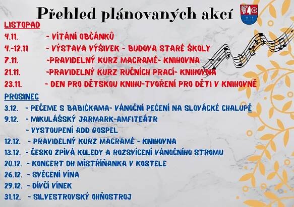 PŘEHLED PLÁNOVANÝCH KULTURNÍCH AKCÍ NA ROK 2023 | Obec Tvrdonice