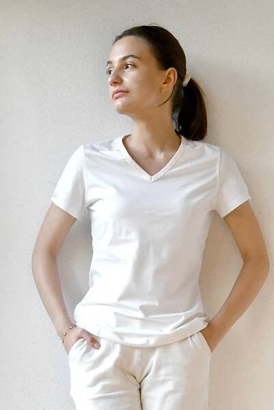 Dámske bambusové tričko s výstrihom do V - prírodná, M -Nika Intima EKO+COTTON+TERMO