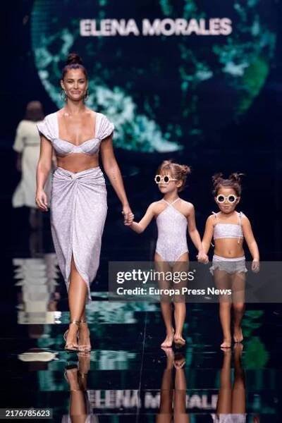 Model and two girls during Elena Morales' fashion show at Gran Canaria Moda Calida, on October 4 in Las Palmas de Gran Canaria, Gran Canaria, Canary...