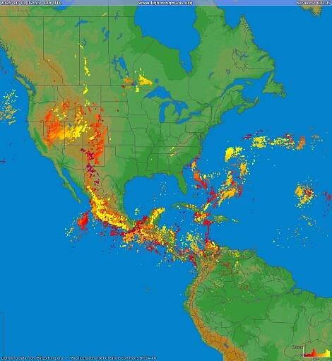 Mapa blesků North America 19.09.2025 21:53:57 UTC
