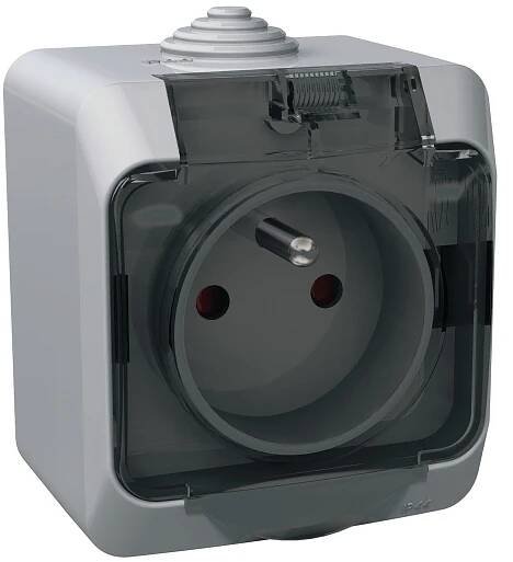 Cedar Plus IP44 - Zásuvka 230V 16A 2P+PE, šedá s čirým krytem