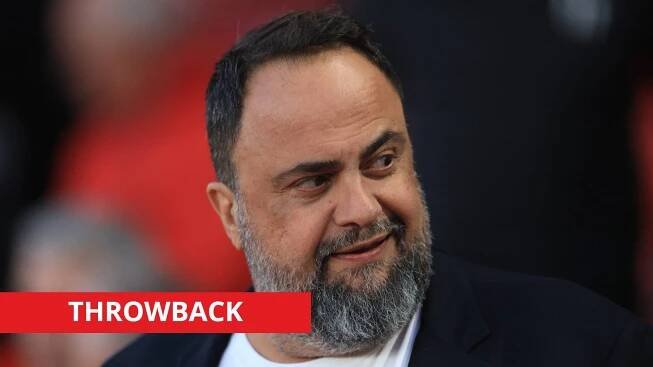 Main: Evangelos Marinakis looking on at Nottingham Forest match Label: Throwback