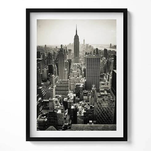 Nástěnný obraz Černý rám Černobílý výhled na město New York 60x80 cm
