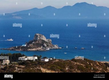 View of Agios Stefanos and the peninsula of Kefalos, Kos, Dodecanese Islands, Greece, Europe Stock Photo