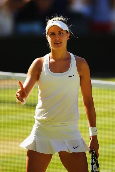 Eugenie Bouchard celebrating a Wimbledon semi-final win.