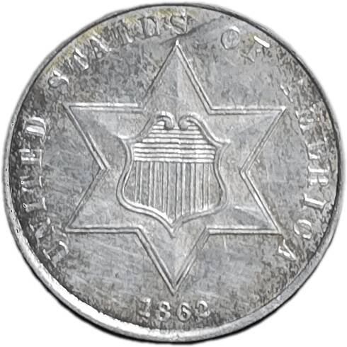 1862 Three Cent Silver Trime Obverse View
