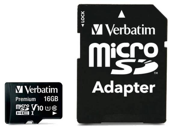 Paměťová karta Verbatim Premium micro SDHC 16GB Class 10 (80R/10W) + adapter (44082)