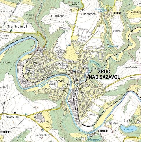 Zruč nad Sázavou, základní topografická mapa 1:10 000 (ZTM10), 2024, Český úřad zeměměřický a katastrální, https://cuzk.gov.cz/.